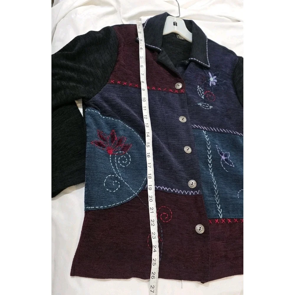 Women Patchwork Tapestry Jacket Medium Fairy Whimsigoth Indie Floral Embroidered
